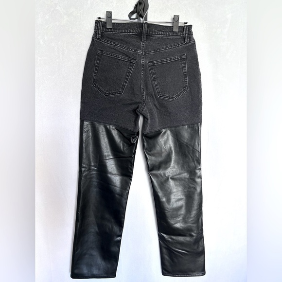 Abercrombie & Fitch 90’s Straight Ultra High Rise Denim & Faux Leather Jeans 4 S - Picture 2 of 6